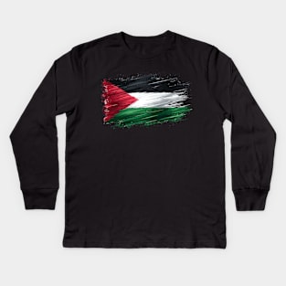 Palestinian Flag Brushstroke - Palestine Kids Long Sleeve T-Shirt